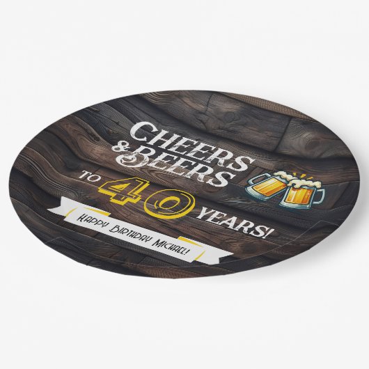 Cheers and Beers to 40 Years Rustic Birthday Papieren Bordje (Gekanteld)