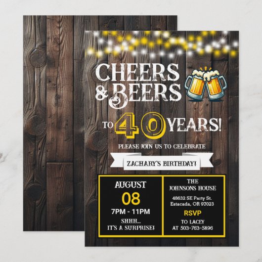 Cheers and Beers to 40 Years Surprise Backyard Kaart (Voorkant / Achterkant)