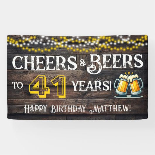 Cheers and Beers to 41 Years Birthday Party Banner (Horizontaal)
