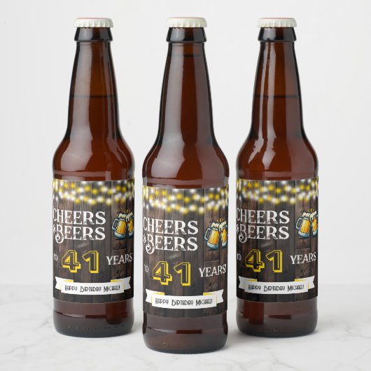 Cheers and Beers to 41 Years Rustic Birthday Bier Etiket (Flessen)