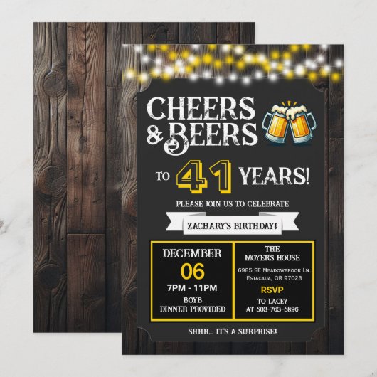 Cheers and Beers to 41 Years Surprise Backyard Kaart (Voorkant / Achterkant)