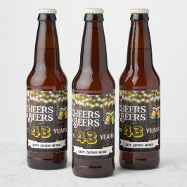 Cheers and Beers to 43 Years Rustic Birthday Bier Etiket