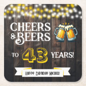 Cheers and Beers to 43 Years Rustic Birthday Kartonnen Onderzetters (Voorkant)