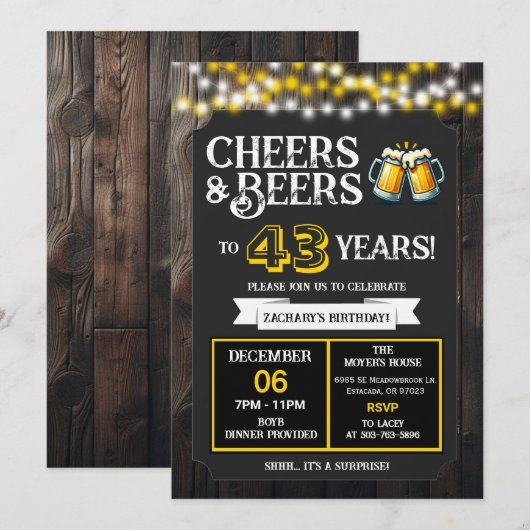 Cheers and Beers to 43 Years Surprise Backyard Kaart (Voorkant / Achterkant)