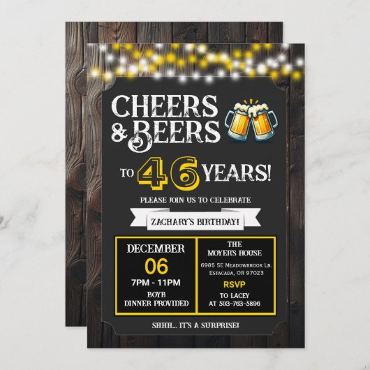 Cheers and Beers to 46 Years Surprise Backyard Kaart (Voorkant / Achterkant)