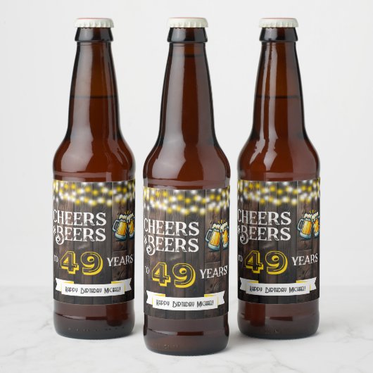 Cheers and Beers to 49 Years Rustic Birthday Bier Etiket (Flessen)