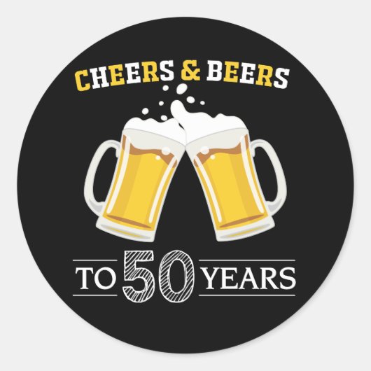 Cheers and Beers to 50 Years Ronde Sticker (Voorkant)