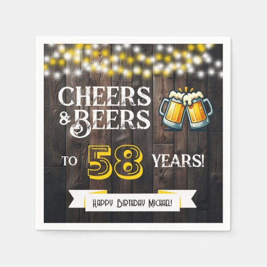 Cheers and Beers to 58 Years Rustic Birthday Party Servet (Voorkant)