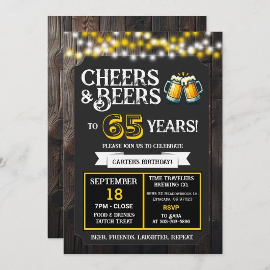 Cheers and Beers to 65 Years Brewery Birthday Kaart (Voorkant / Achterkant)