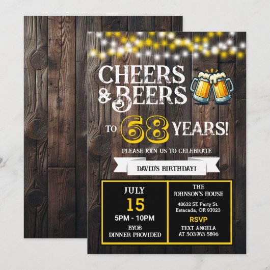 Cheers and Beers to 68 Years Backyard BBQ Birthday Kaart (Voorkant / Achterkant)