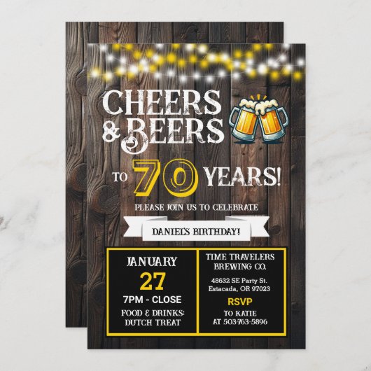 Cheers and Beers to 70 Years Brewery Birthday Kaart (Voorkant / Achterkant)