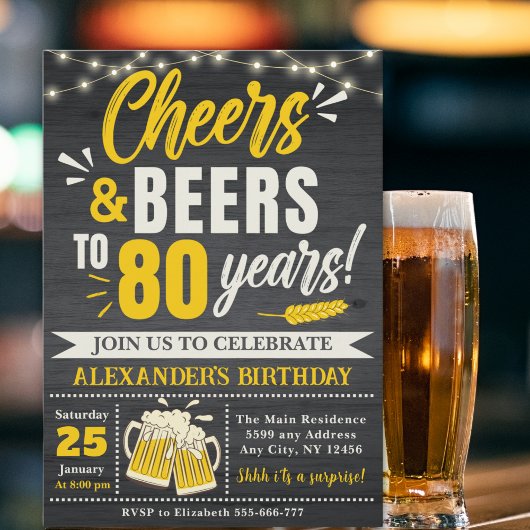 Cheers and Beers to 80 Years, Beer-Themed  Kaart