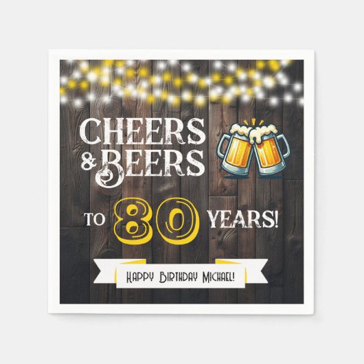 Cheers and Beers to 80 Years Rustic Birthday Party Servet (Voorkant)