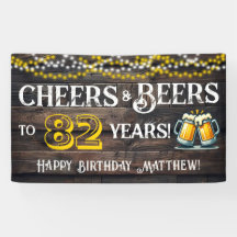 Cheers and Beers to 82 Years Birthday Party Banner