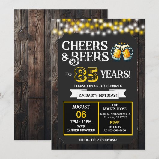 Cheers and Beers to 85 Years Surprise Backyard Kaart (Voorkant / Achterkant)