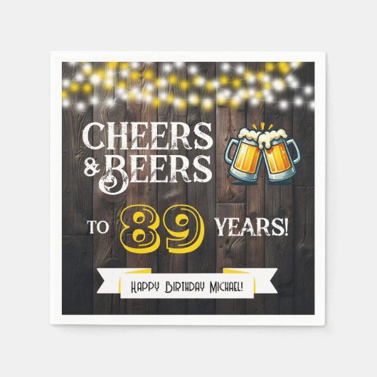 Cheers and Beers to 89 Years Rustic Birthday Party Servet (Voorkant)