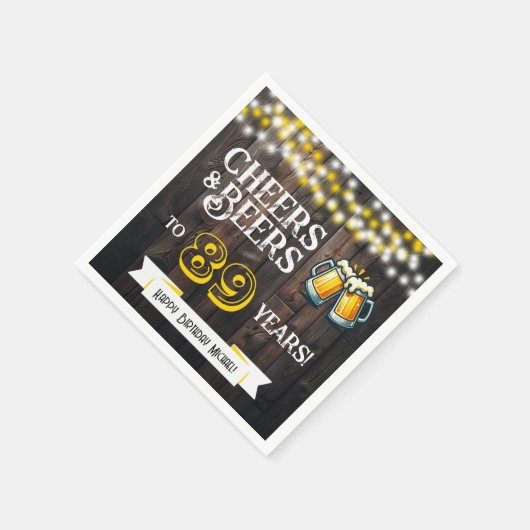 Cheers and Beers to 89 Years Rustic Birthday Party Servet (Hoek)