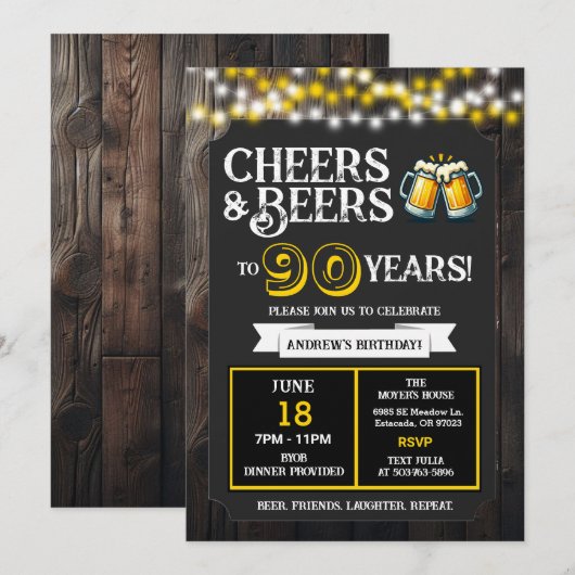 Cheers and Beers to 90 Years Backyard BBQ Birthday Kaart (Voorkant / Achterkant)