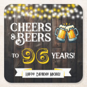 Cheers and Beers to 96 Years Rustic Birthday Kartonnen Onderzetters (Voorkant)