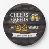 Cheers and Beers to 98 Years Rustic Birthday Papieren Bordje (Voorkant)