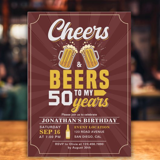 Cheers and Beers to my 50 Years, Any Birthday Kaart