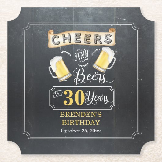 Cheers and Beers tot 30 jaar geboortedag Kartonnen Onderzetters (Voorkant)