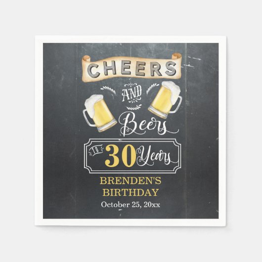 Cheers and Beers tot 30 jaar geboortedag Servet (Voorkant)