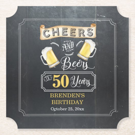 Cheers and Beers tot 50 jaar geboortedag  Kartonnen Onderzetters (Voorkant)