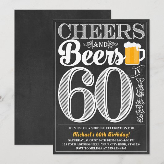 Cheers and Beers tot 60 jaar uitnodiging (Voorkant / Achterkant)