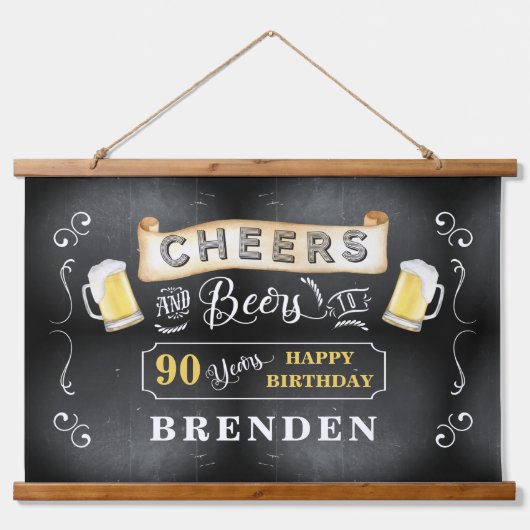Cheers and Beers tot 90 jaar geboortedag Hangend Wandkleed (Voorkant)