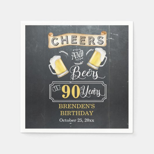 Cheers and Beers tot 90 jaar geboortedag Servet (Voorkant)