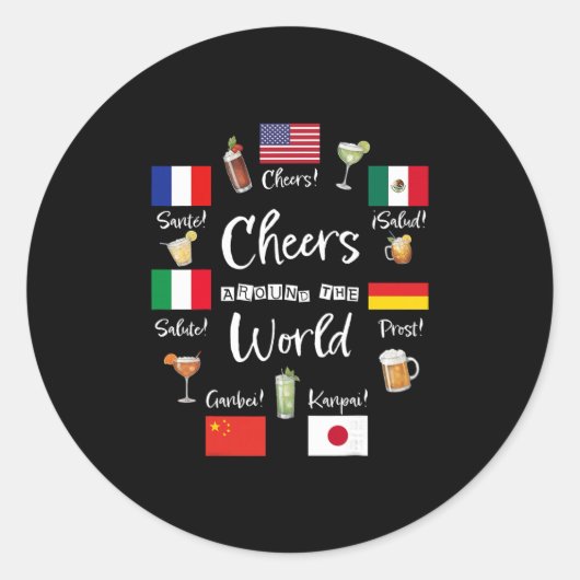 Cheers Around The World Vacation Drinking Funny Dr Ronde Sticker (Voorkant)