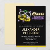 Cheers Beer 74e verjaardagsuitnodiging Mannen Neon Kaart (Voorkant / Achterkant)