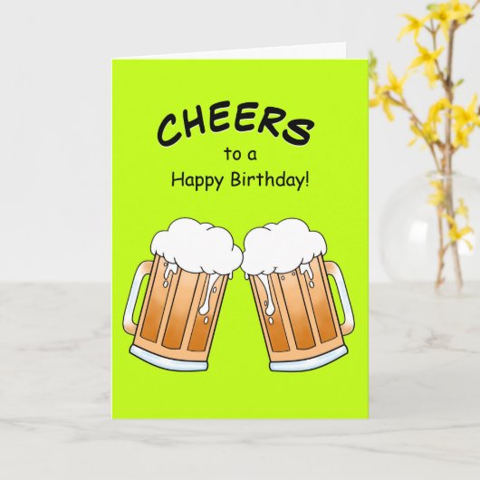 Cheers Beer Vriend Verjaardag Kaart (Gele Bloem)