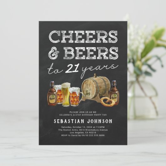 Cheers & Beers 21e uitnodiging van de Birthday Par (Staand voorkant)