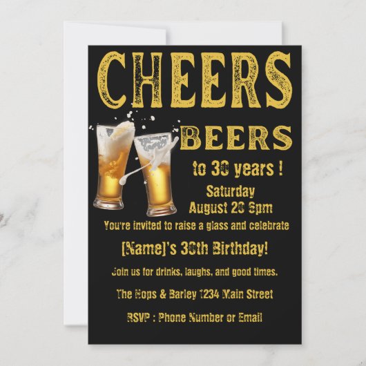 Cheers & Beers 30th Birthday Party Invitation Kaart (Voorkant)