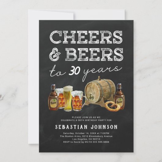 Cheers & Beers 30th Birthday Party Invitation Kaart (Voorkant)