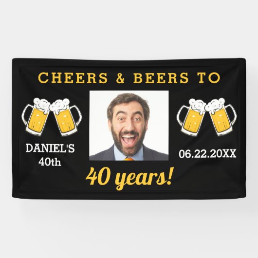 Cheers & Beers 40 Jaar Verjaardag Foto Keepsake Spandoek (Horizontaal)