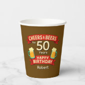 Cheers & Beers 50 jaar Happy Birthday NAAM 8oz Papieren Bekers (Achterkant)
