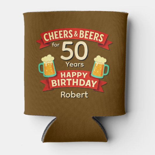 Cheers & Beers 50 jaar Happy Birthday NAAM Blikjeskoeler (Voorkant)