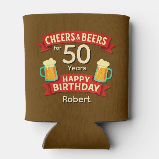 Cheers & Beers 50 jaar Happy Birthday NAAM Blikjeskoeler (Achterkant)