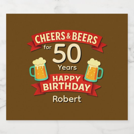 Cheers & Beers 50 jaar Happy Birthday NAAM Sparkling Wijnetiket (Enkel label)