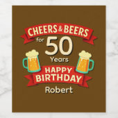 Cheers & Beers 50 jaar Happy Birthday NAAM Wijn Etiket (Enkel label)