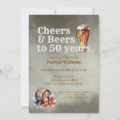 Cheers Beers 50 Jaar Zwarte Smokey Mannen Verjaard Kaart (Voorkant)