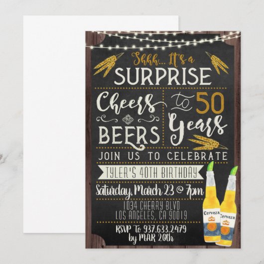 Cheers & Beers 50th Birthday Uitnodiging (Voorkant / Achterkant)