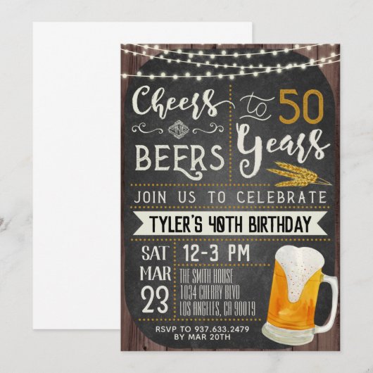 Cheers & Beers 50th Birthday Uitnodiging (Voorkant / Achterkant)