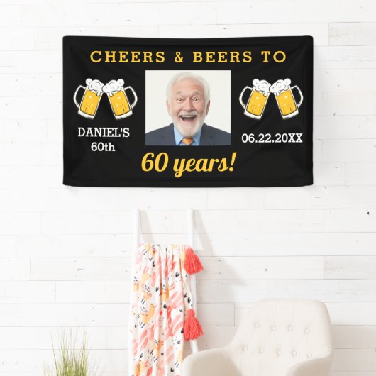 Cheers & Beers 60 Jaar Verjaardag Foto Keepsake Spandoek (Insitu)