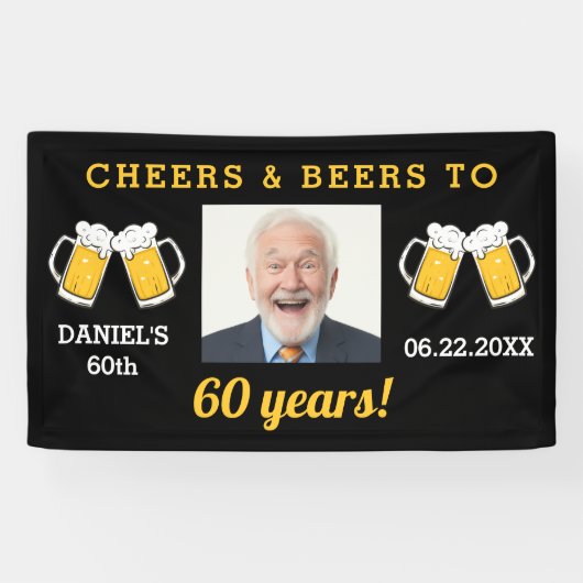 Cheers & Beers 60 Jaar Verjaardag Foto Keepsake Spandoek (Horizontaal)