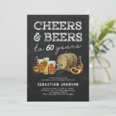 Cheers & Beers 60th Birthday Party Invitation Kaart (Staand voorkant)