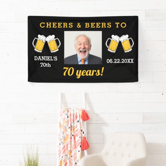 Cheers & Beers 70 Jaar Verjaardag Foto Keepsake Spandoek (Insitu)